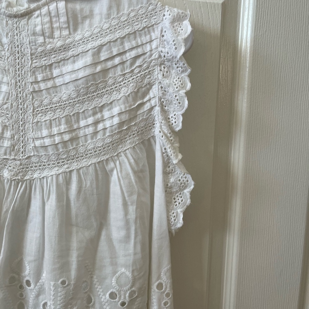 🤍 Zara White Eyelet Lace Ruffle Sleeve Boho Blouse Sz M EUC - Picture 4 of 6